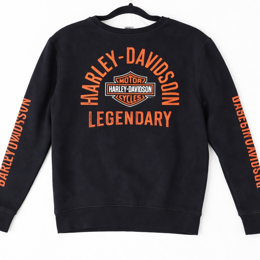 Harley-Davidson Men's Black and Orange Crewneck Sweater